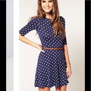 ASOS blue polka dot skater dress s size 2